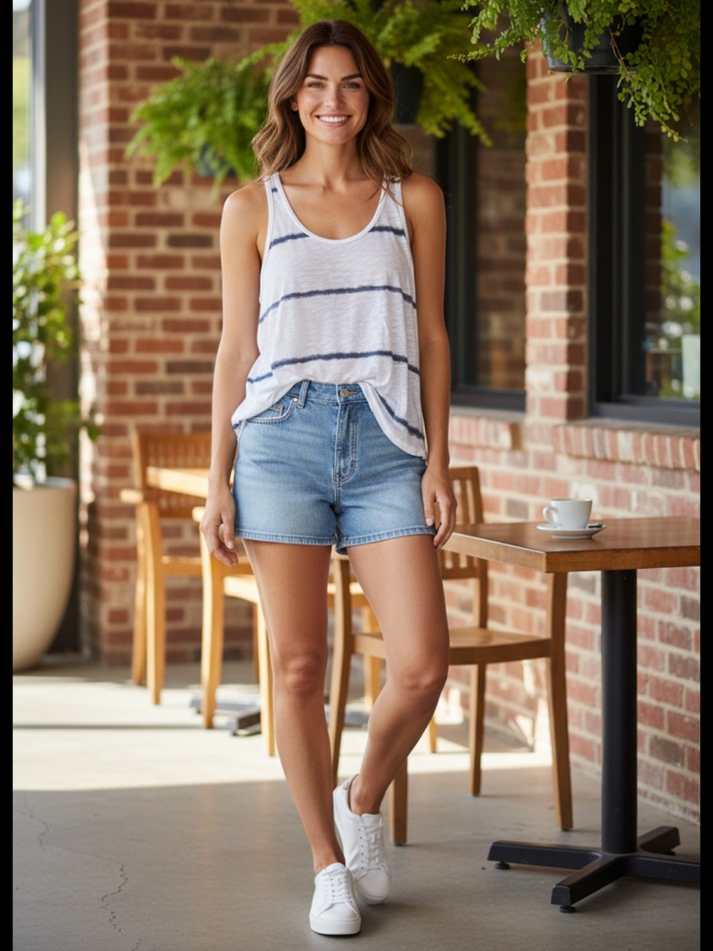 👗Left of Centre Tank Top with Navy Stripe - Keyhole Back